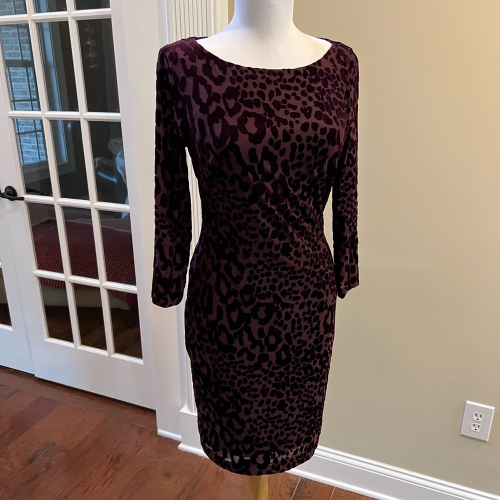 Cache Purple Velvet Leopard Print Dress